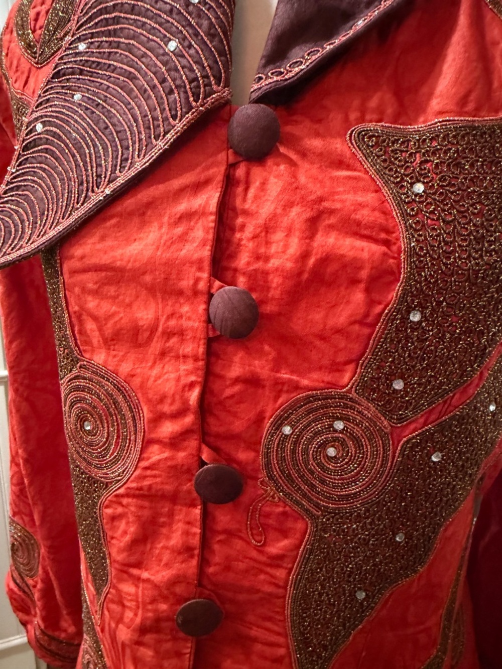 Unique, handmade orange embroidered jacket. - Picture 4 of 11